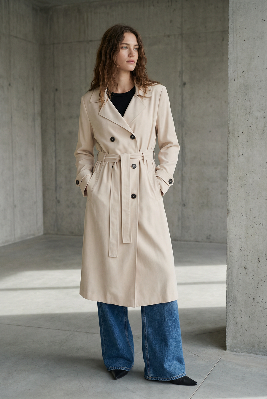 Trench long beige fluide