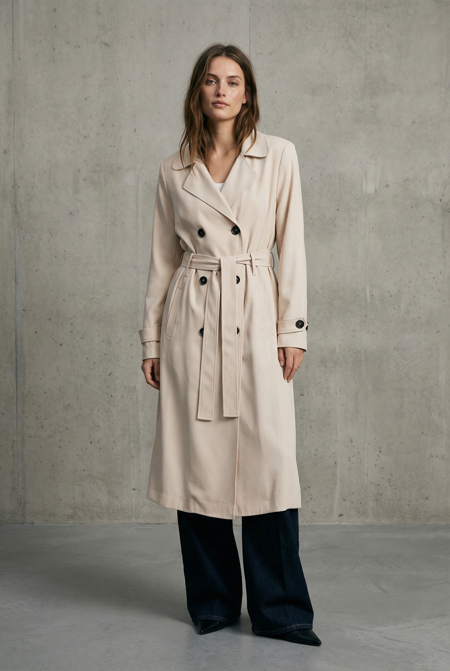 Trench long beige fluide