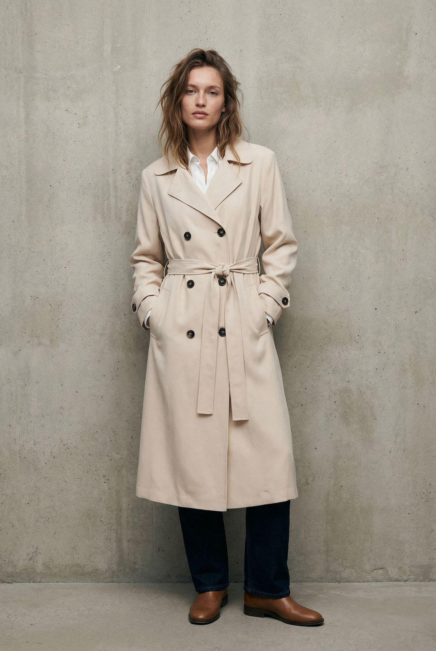 Trench long beige fluide
