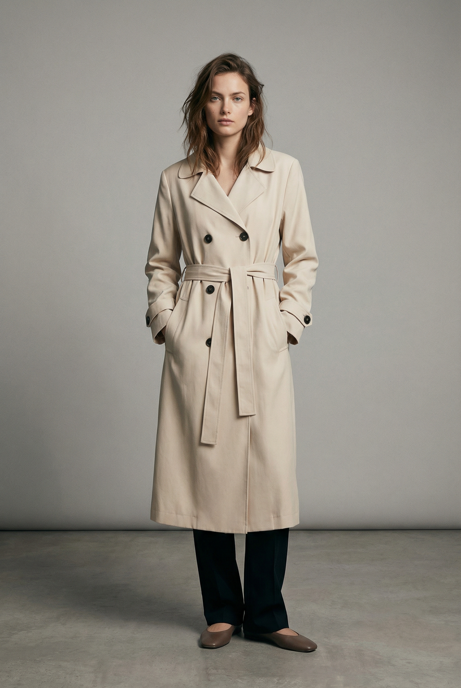 Trench long beige fluide