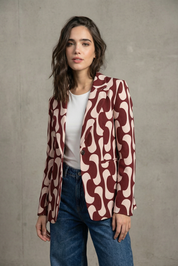 Chic, trendy women's printed blazer - original graphic pattern tailored jacket