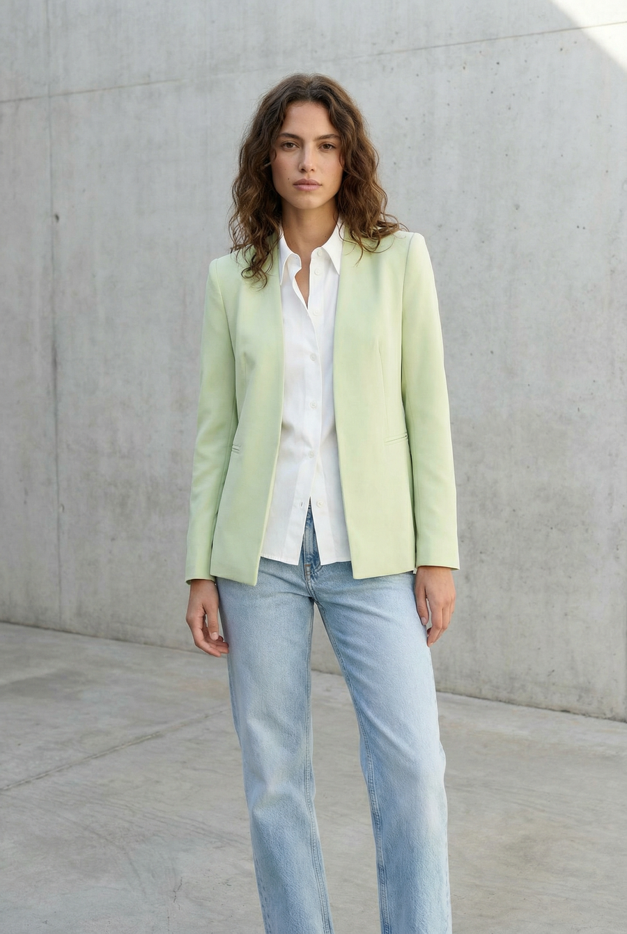 Veste Vert Pastel Sans Col vue portée