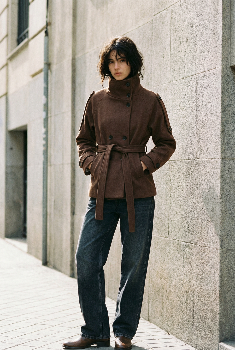 Veste femme col montant coupe droite