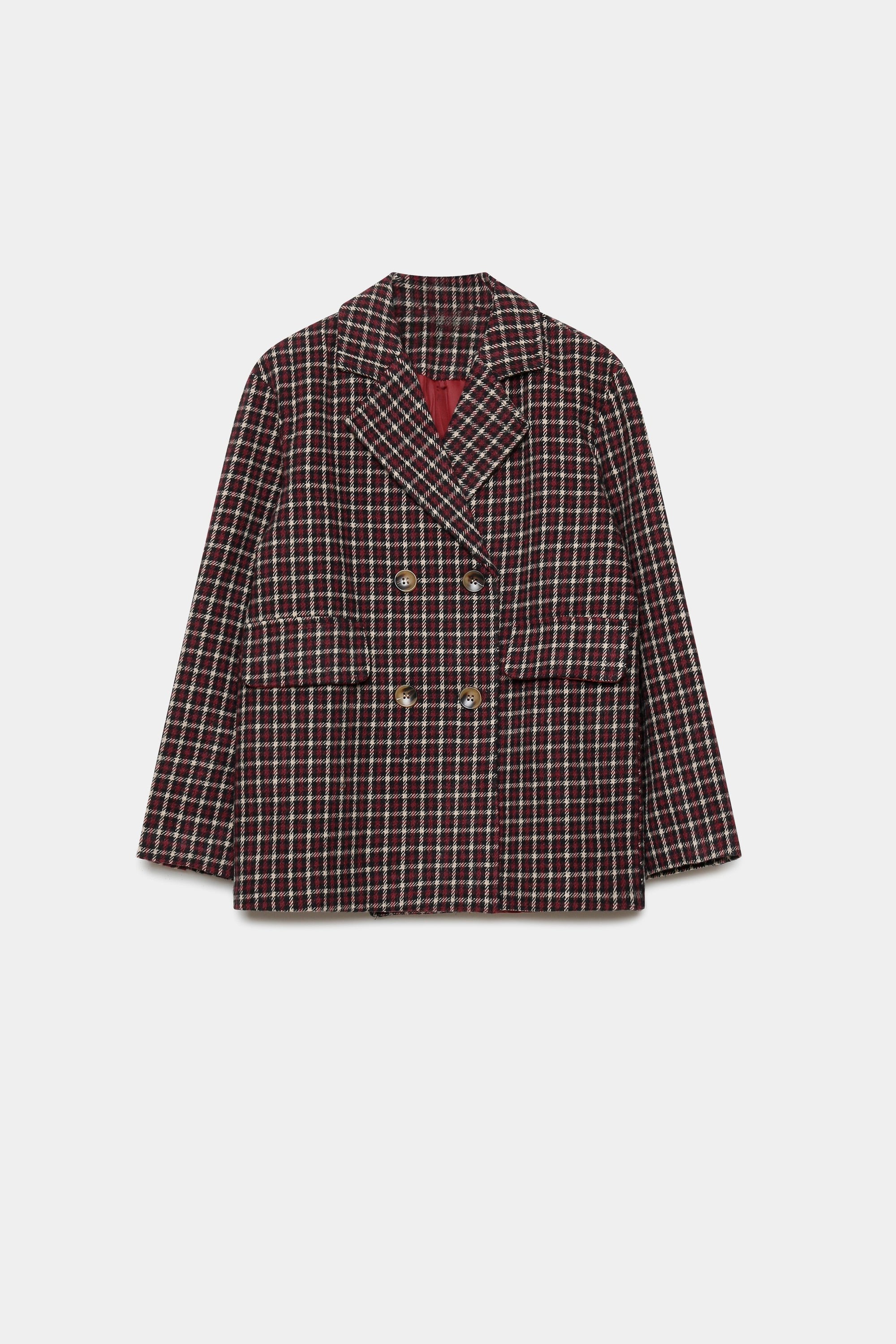 Blazer coton femme bordeaux et marron, coupe élégante, sur fond blanc, montrant le design et la texture du vêtement en détail