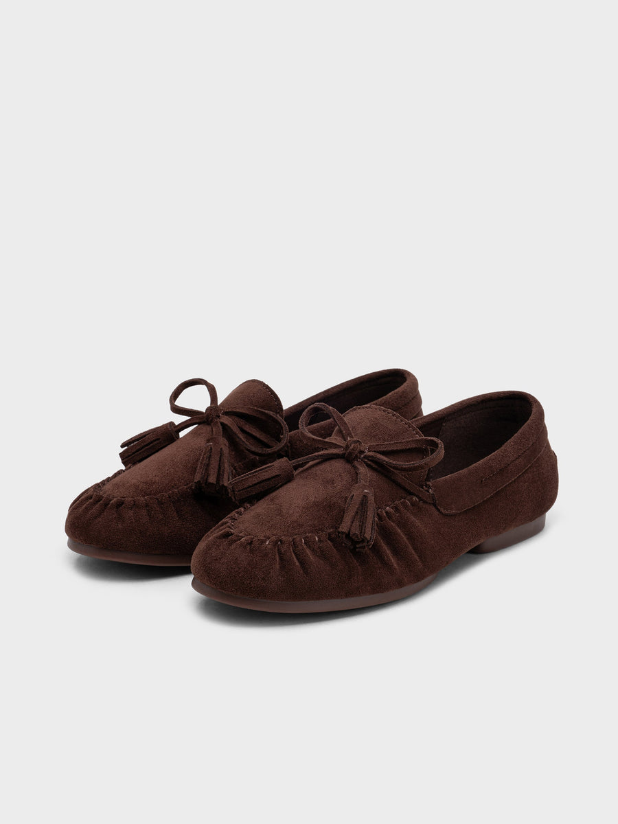 Mocassins en suédine marron foncé à pampilles