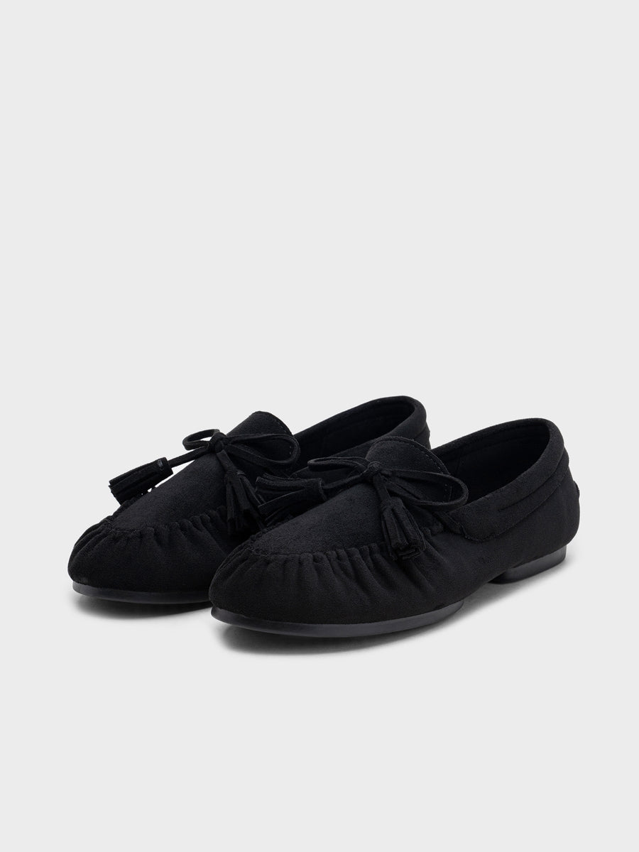 Mocassins en suédine noirs à pampilles