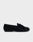 Mocassins en suédine noirs à pampilles vue de profil