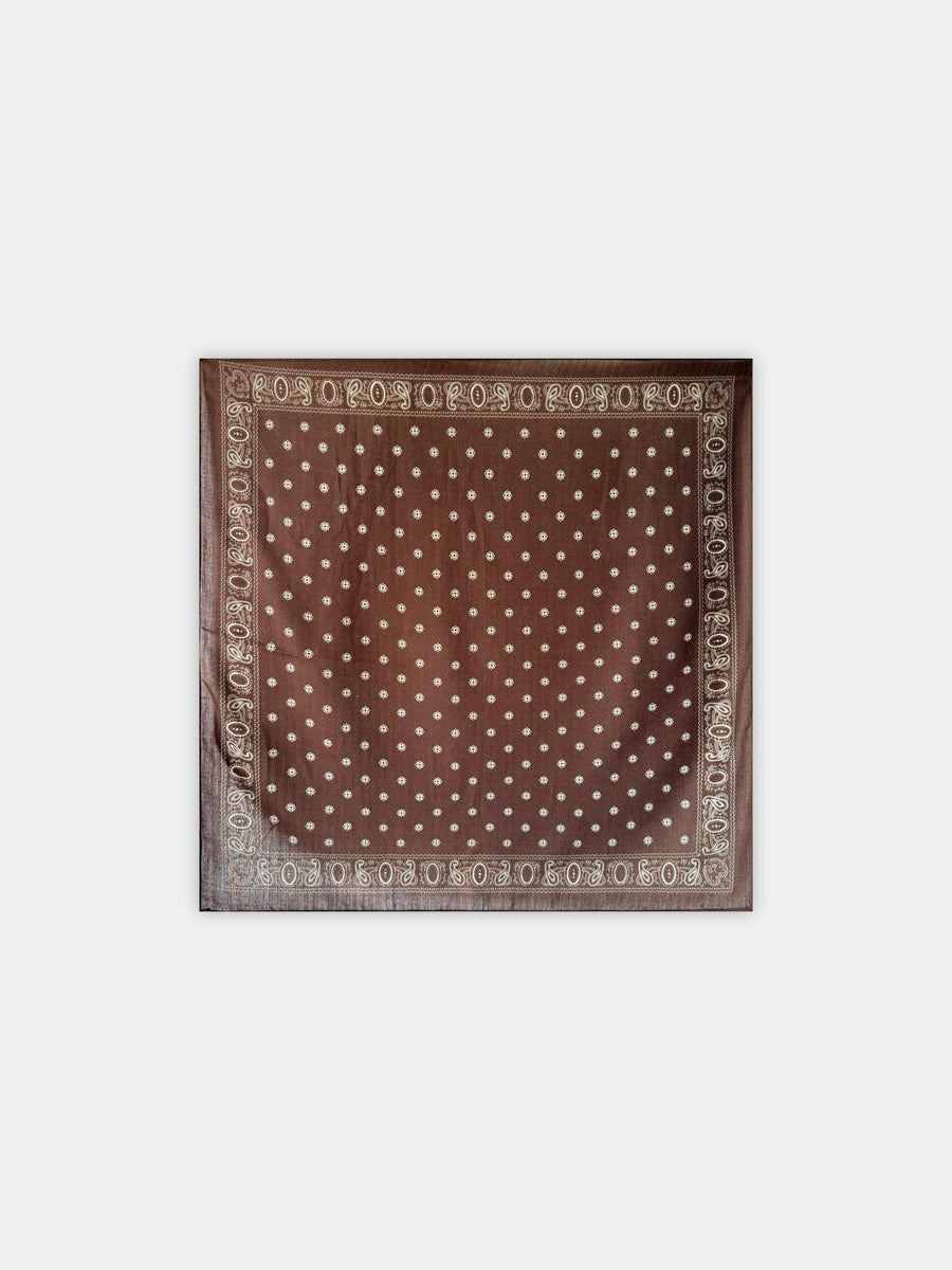 Bandana carré brun chocolat à motifs écrus