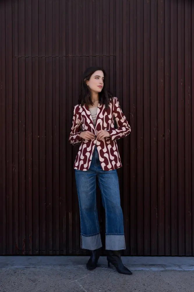 Blazer imprimé femme chic tendance avec bouton, style élégant pour femme chic