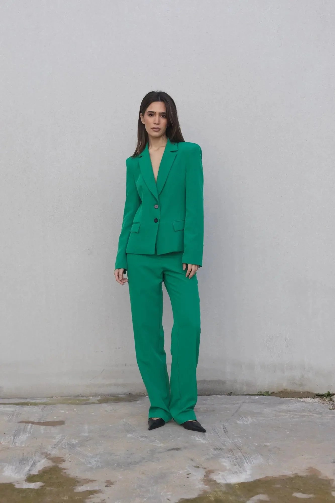 Vêtements femme Blazeur tailleur vert vif blazer et pantalons à jambes larges