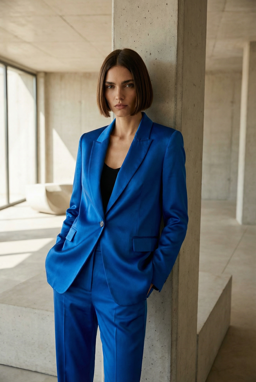 Blazer Bleu Roi Satiné look complet