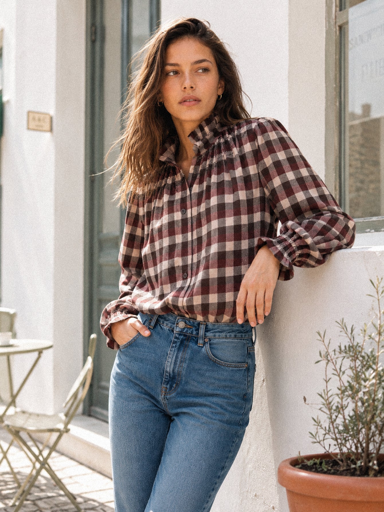 Blouse à carreaux portée