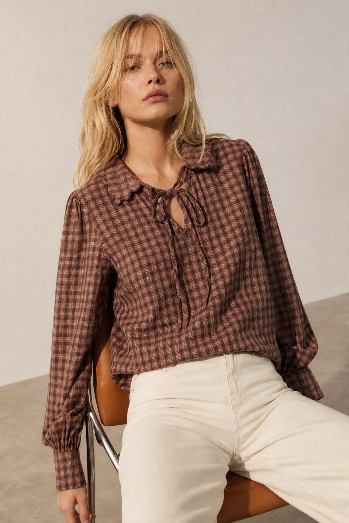 Blouse à carreaux coupe ample en coton