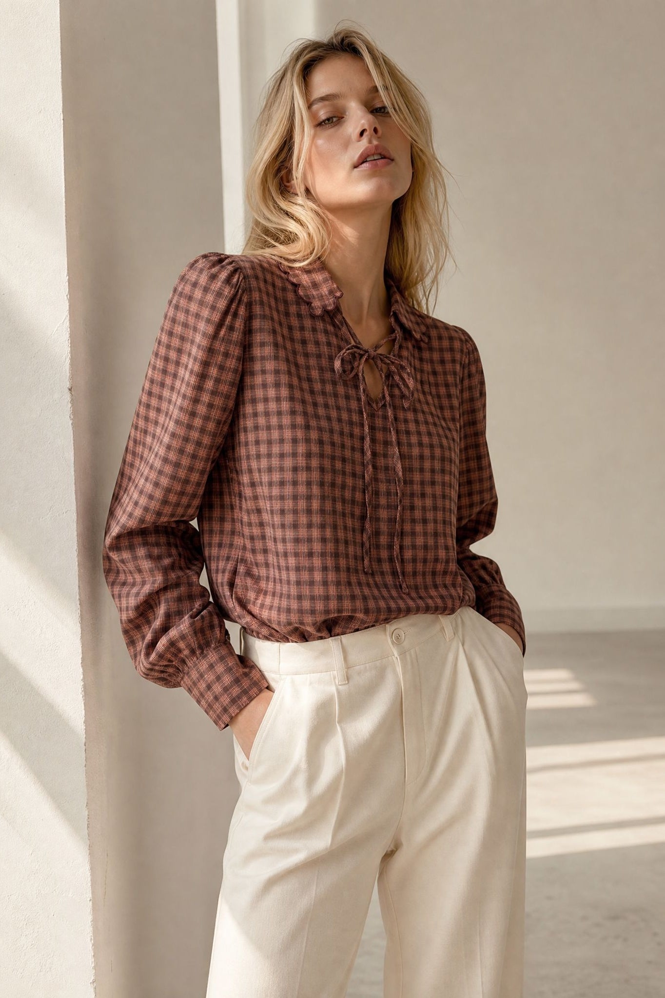 Blouse à carreaux coupe ample en coton