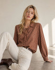 Blouse à carreaux coupe ample en coton