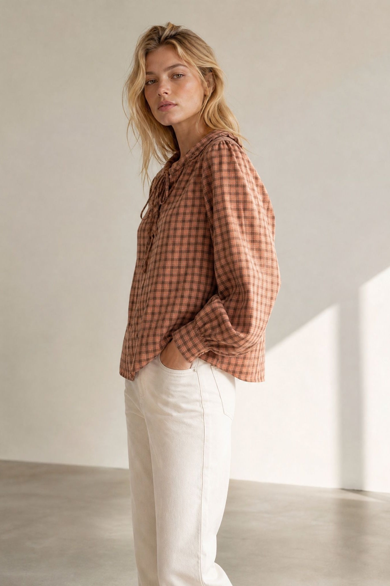 Blouse à carreaux coupe ample en coton