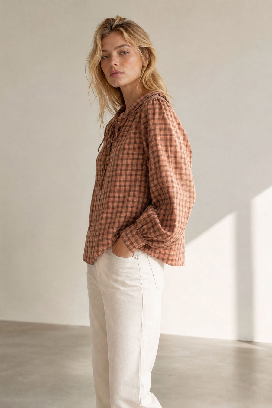 Blouse à carreaux coupe ample en coton