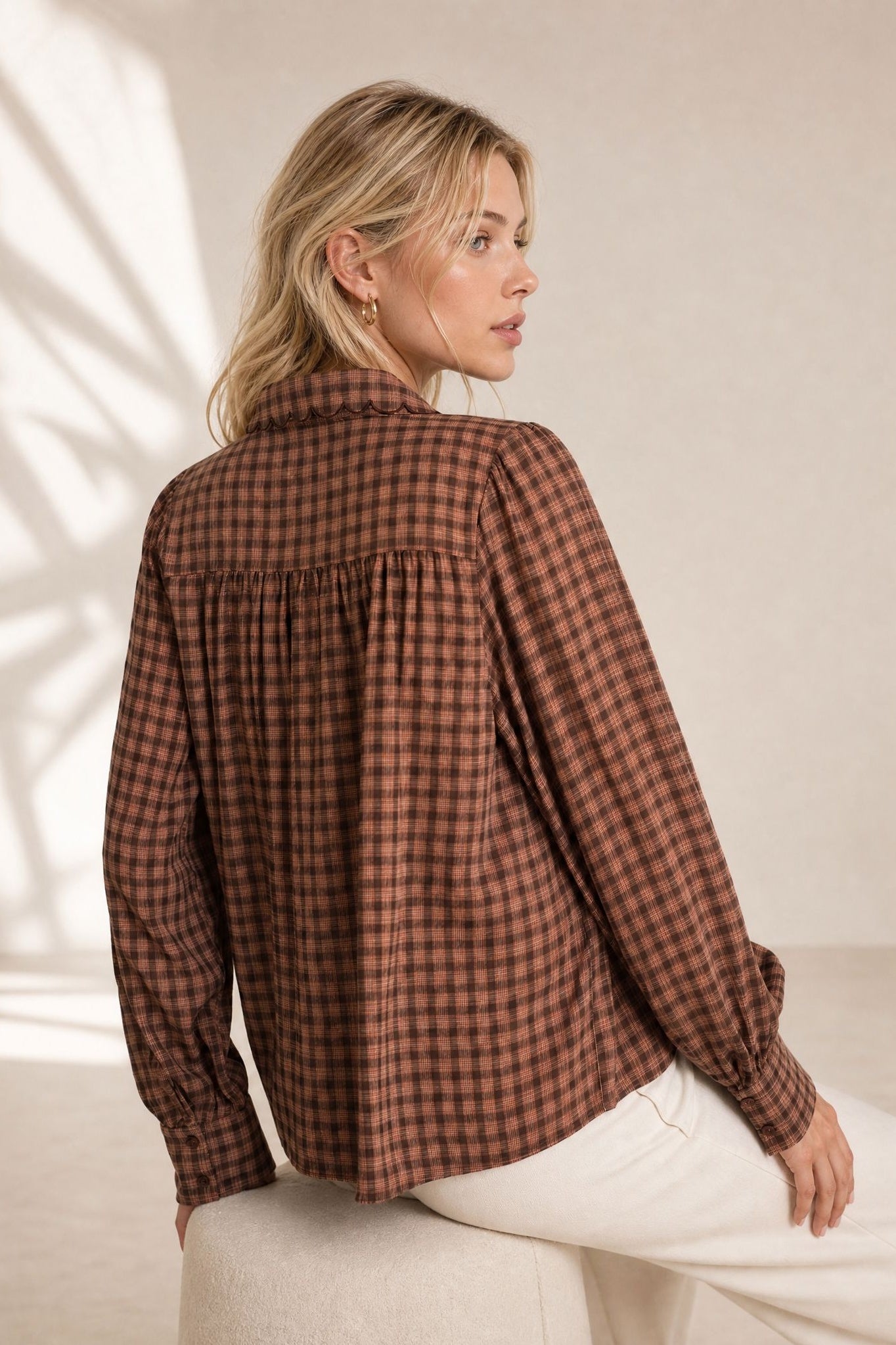 Blouse à carreaux coupe ample en coton