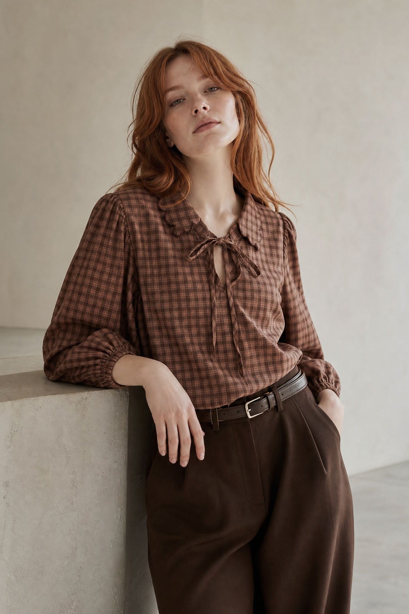 Blouse à carreaux coupe ample en coton
