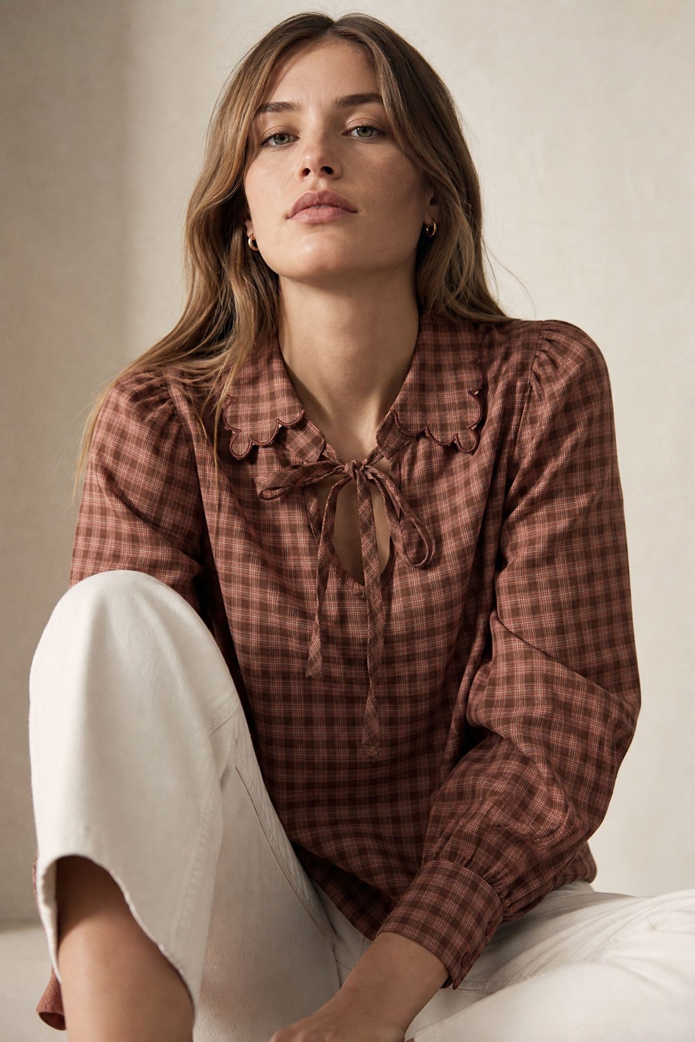 Blouse à carreaux coupe ample en coton