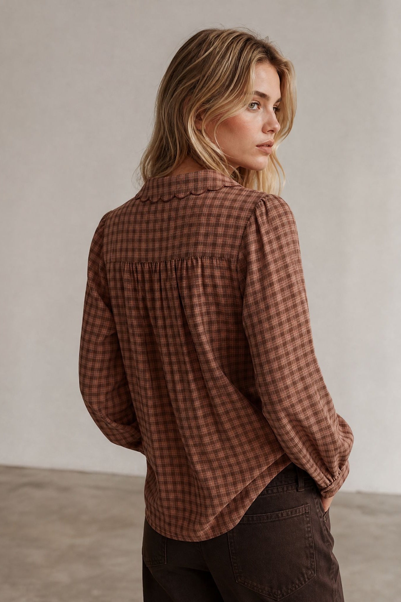 Blouse à carreaux coupe ample en coton