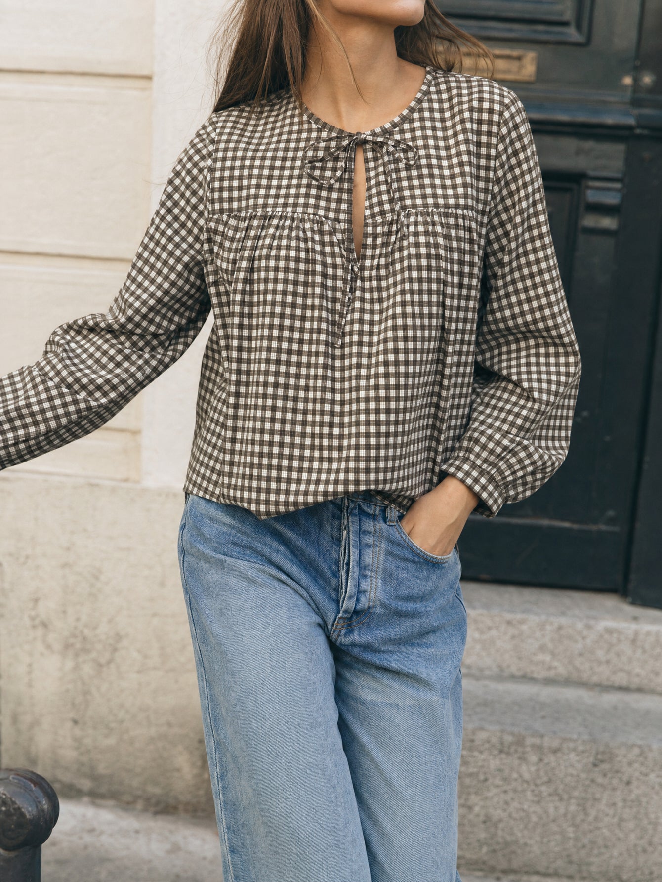 blouse coton carreaux pour femme vue 01
