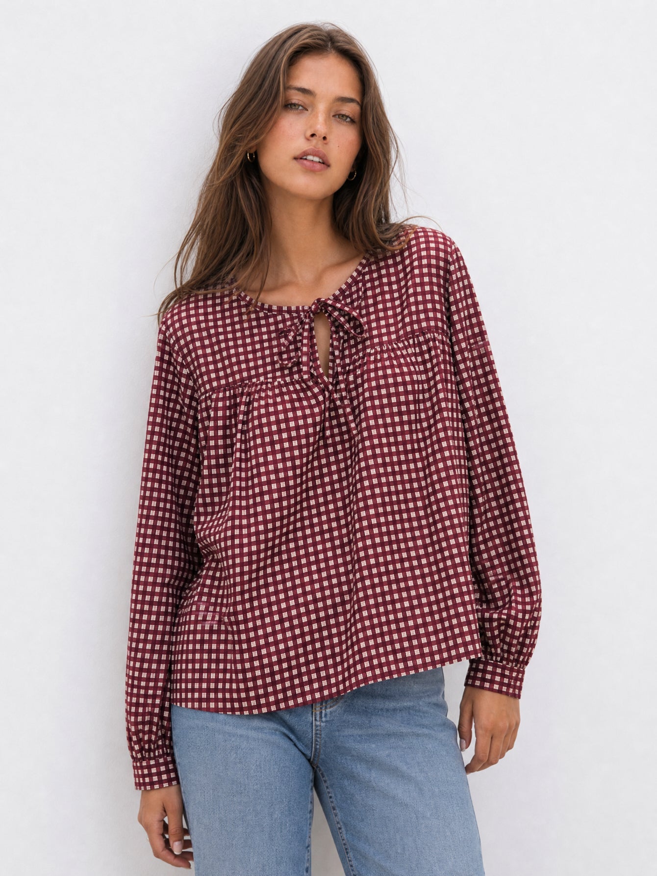 blouse coton carreaux pour femme vue 10