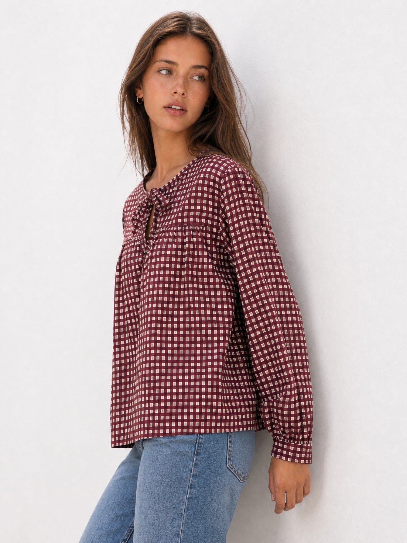 blouse coton carreaux pour femme vue 11
