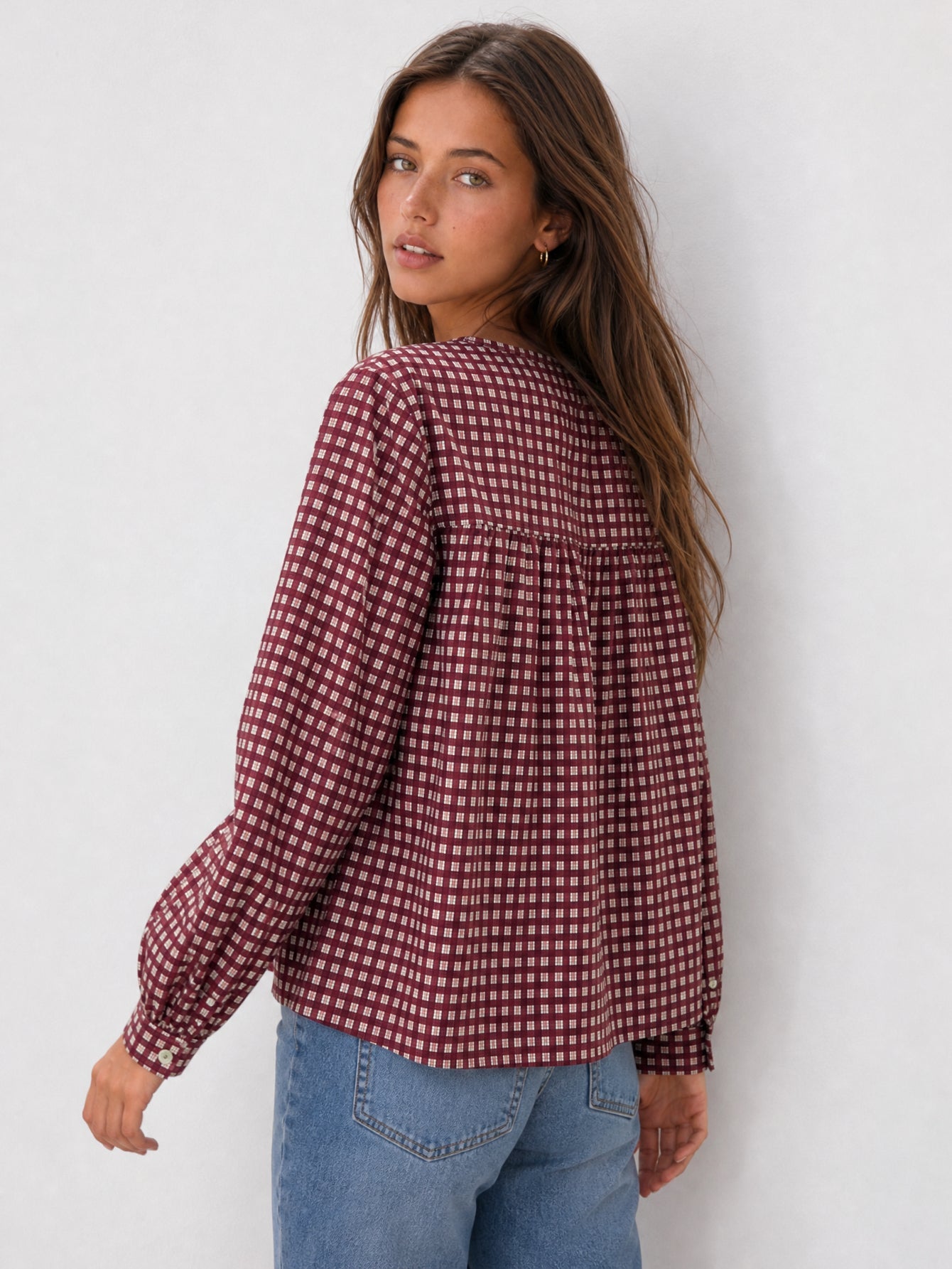 blouse coton carreaux pour femme vue 12