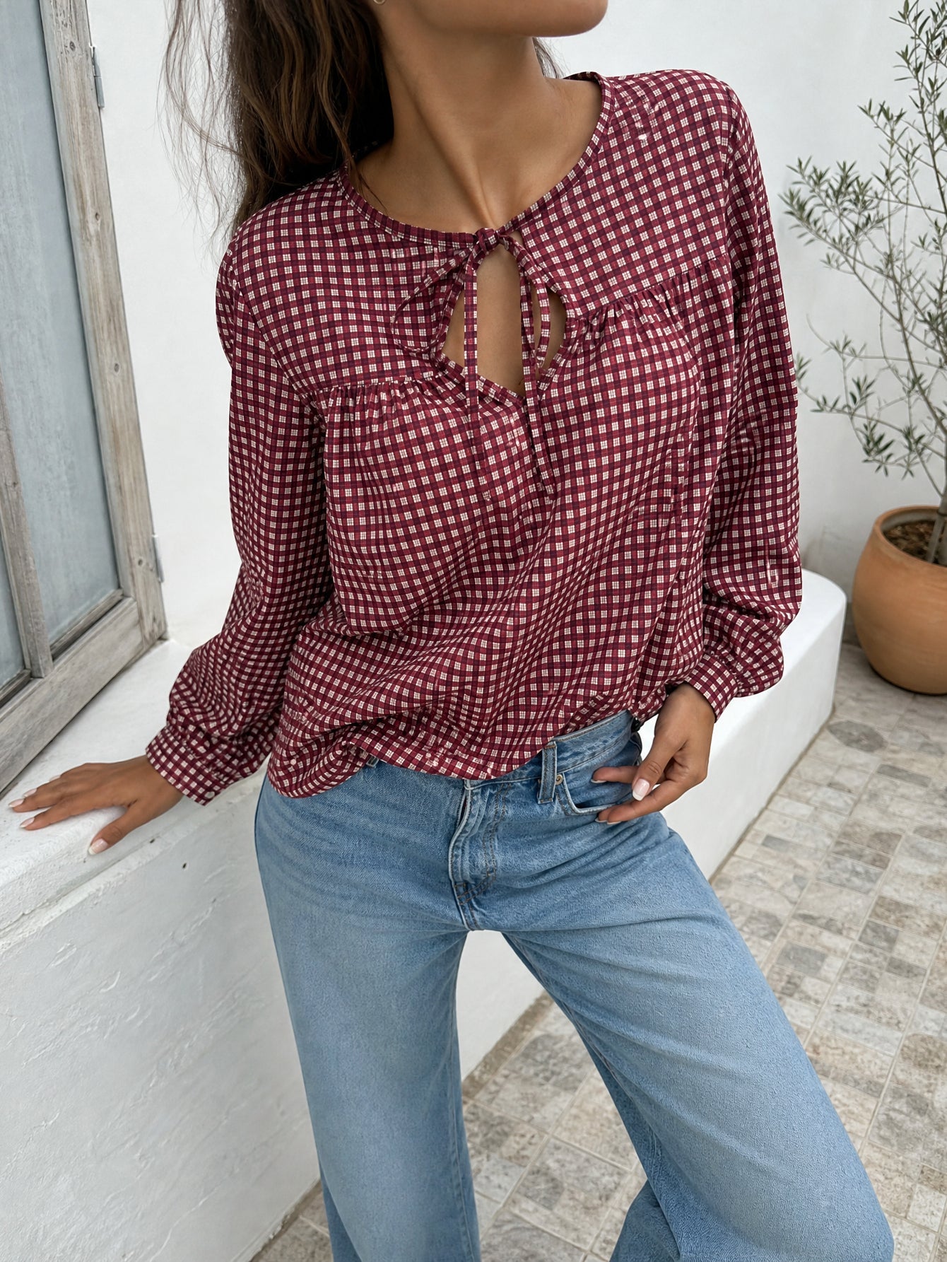 blouse coton carreaux pour femme vue 15