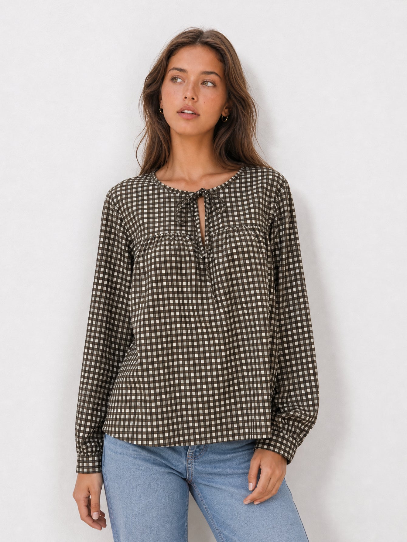 blouse coton carreaux pour femme vue 02