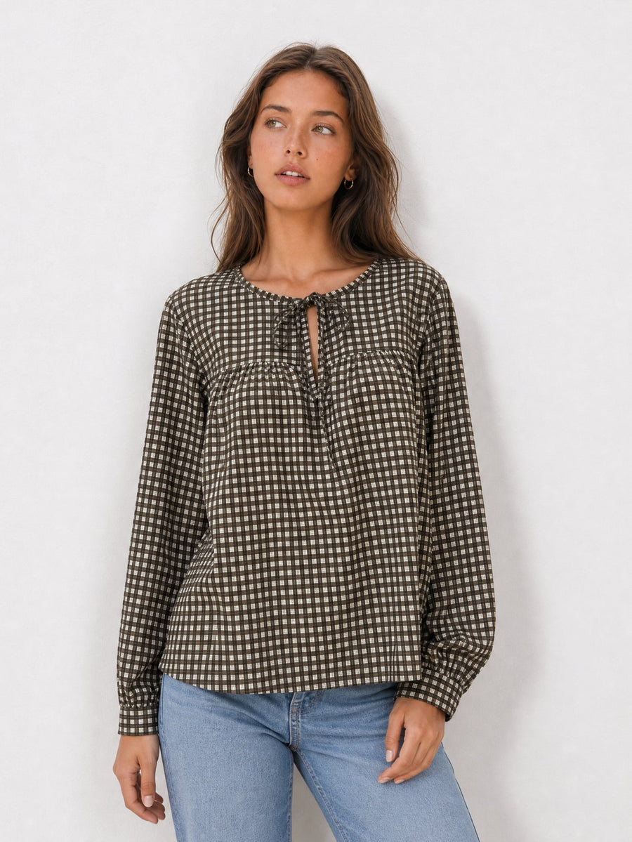 blouse coton carreaux pour femme vue 02