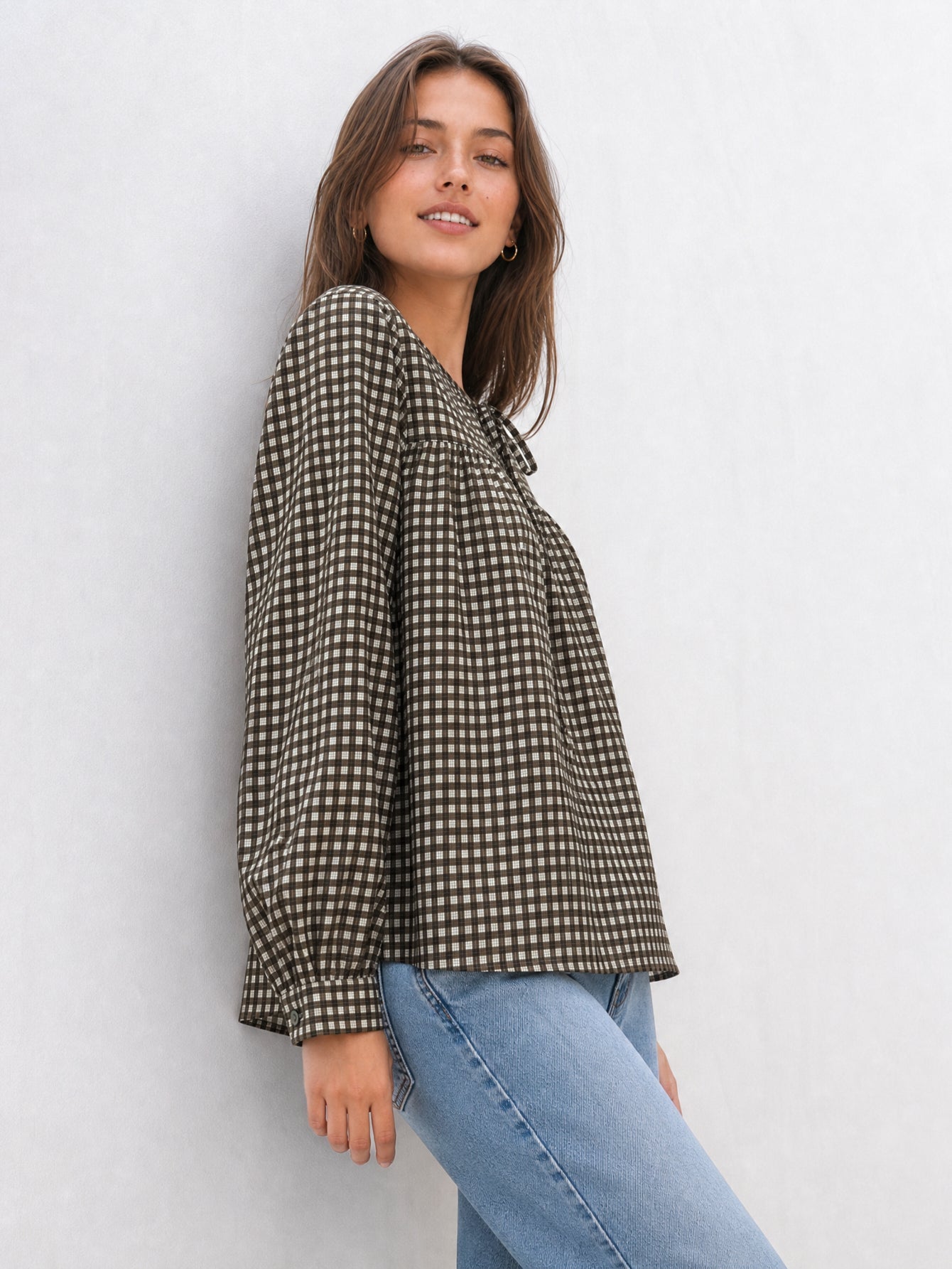 blouse coton carreaux pour femme vue 03
