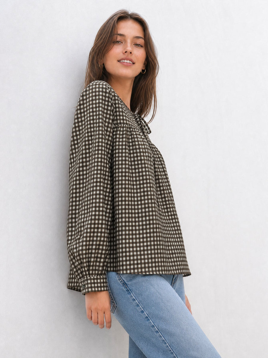 blouse coton carreaux pour femme vue 03