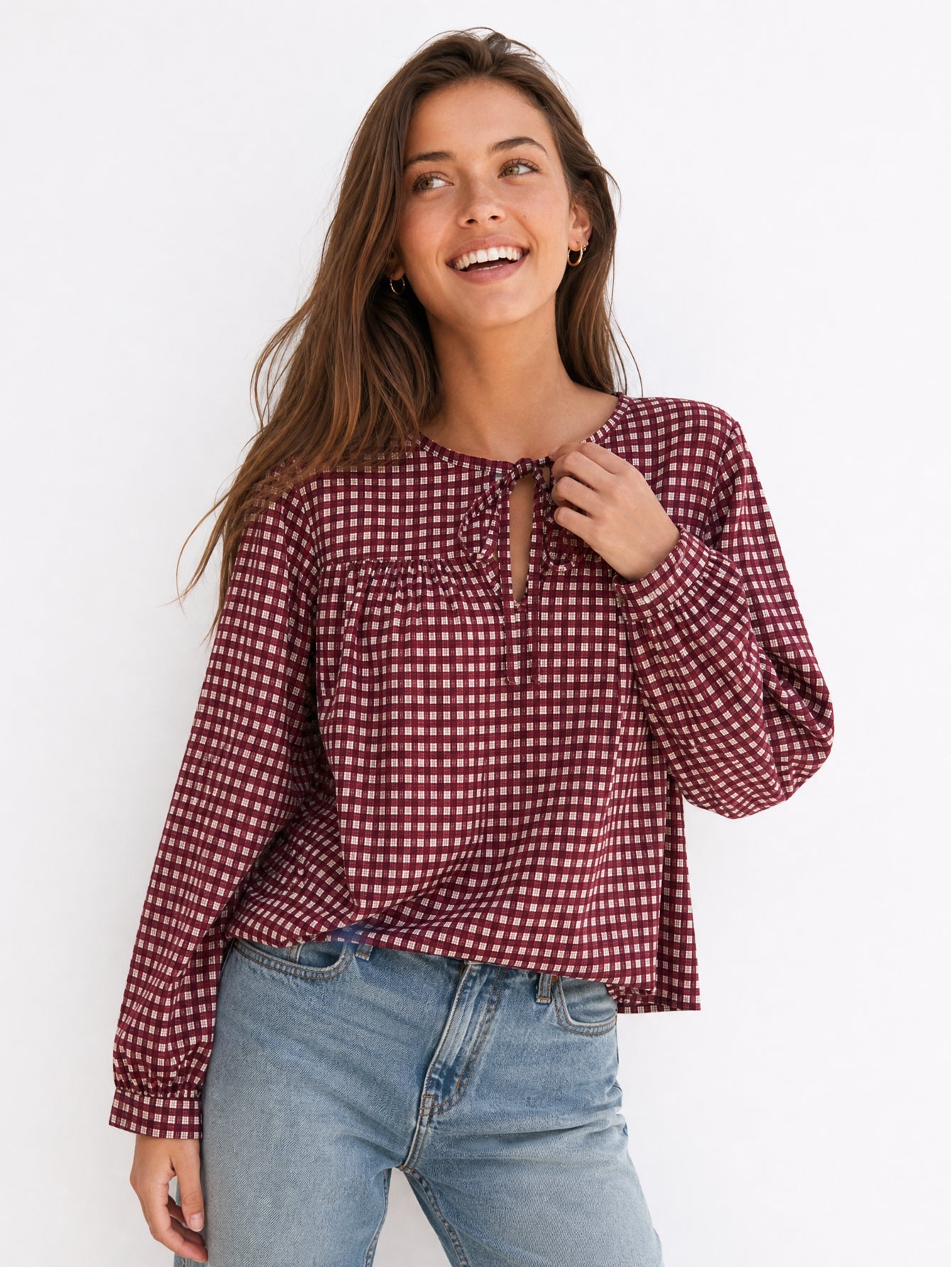 blouse coton carreaux pour femme vue 09