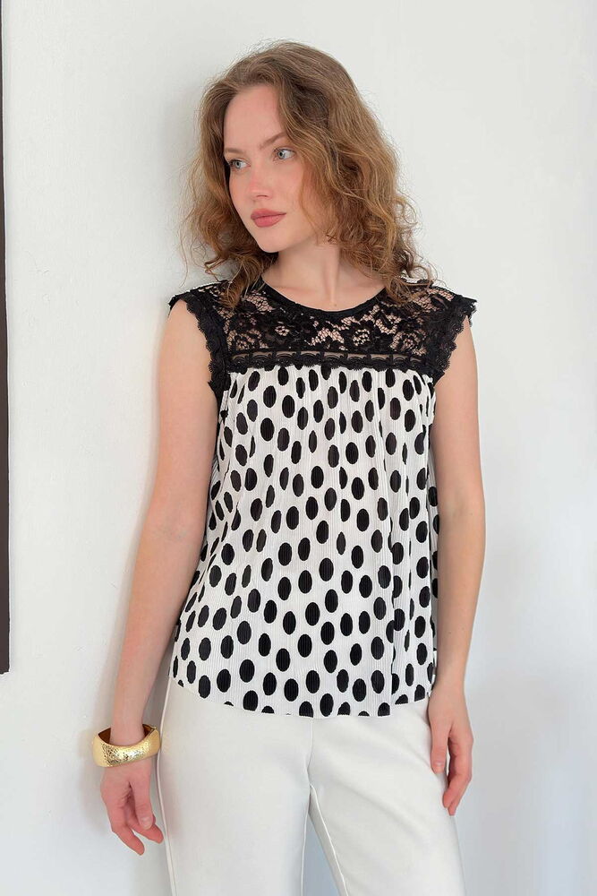 top13832 chemisier noir a pois sans manches image 1