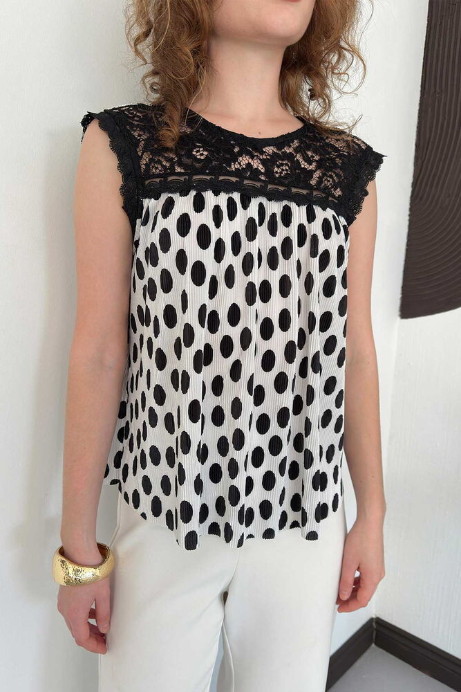 top13832 chemisier noir a pois sans manches image 4
