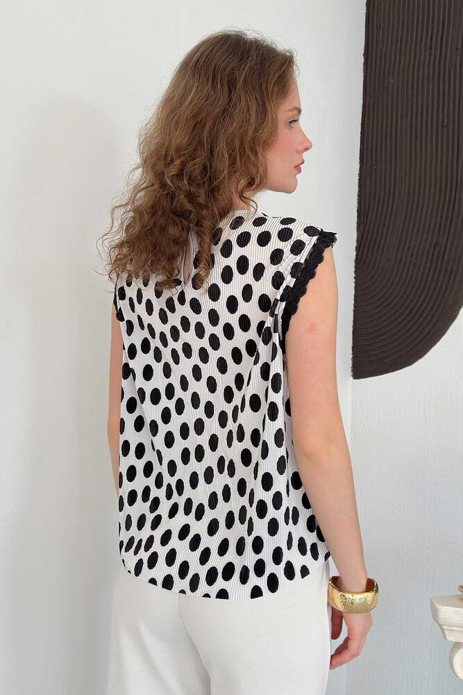 top13832 chemisier noir a pois sans manches image 5