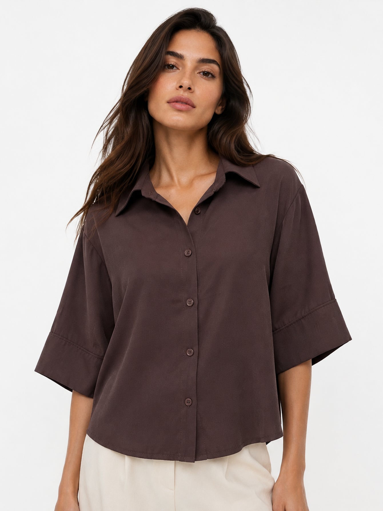 blouse marron boutonnage devant