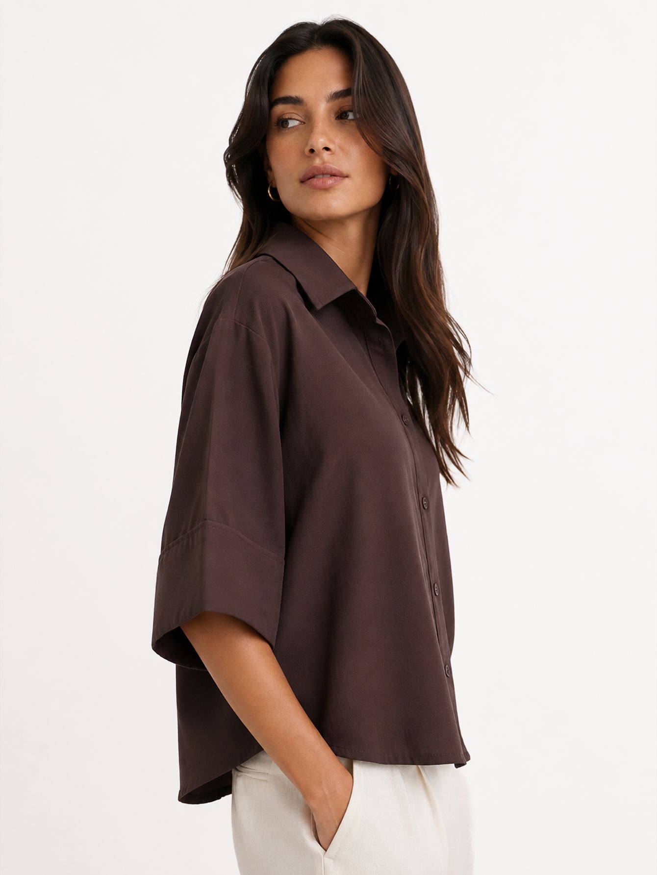 profil blouse marron ourlet arrondi