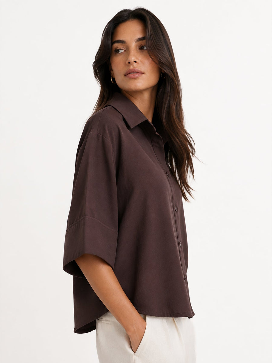 profil blouse marron ourlet arrondi