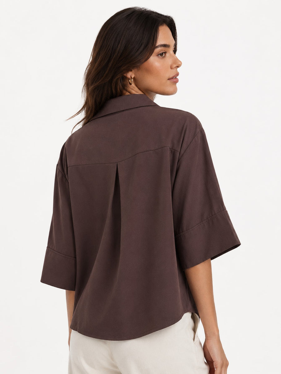dos blouse marron pli creux