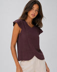 blouse prune croisée à clous manches volantées