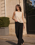 Blouse crochet beige sans manches