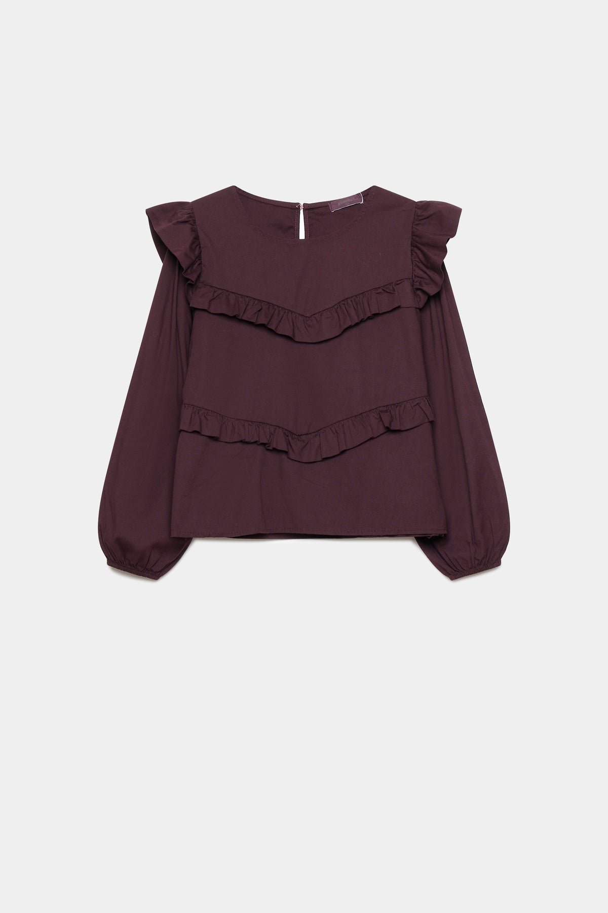 blouse à volants prune manches bouffantes
