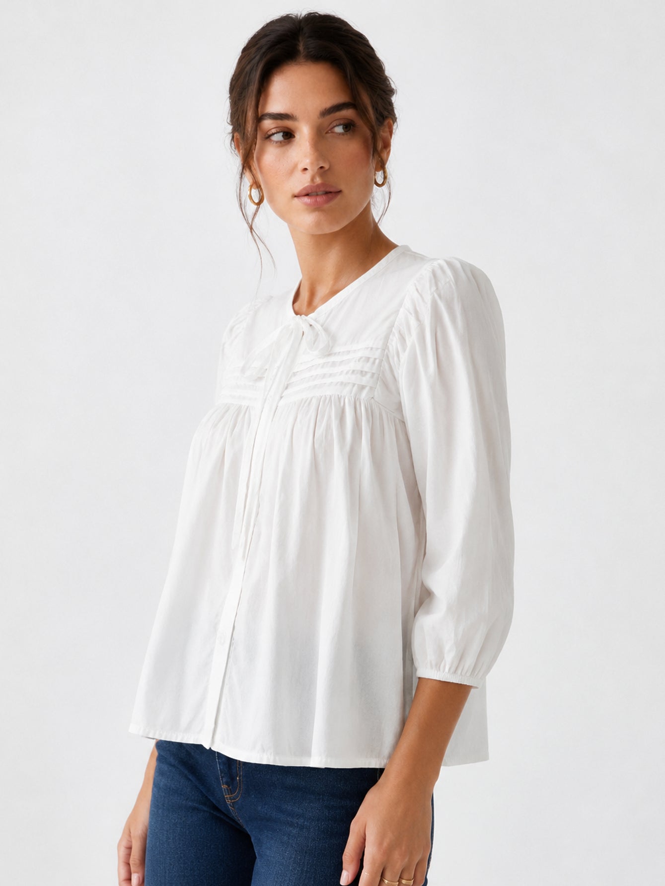 blouse en popeline de coton à manches trois quarts vue produit 01