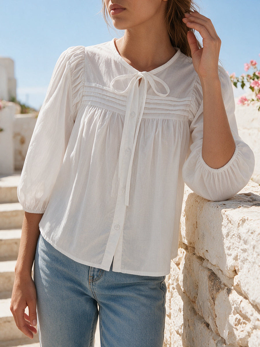 blouse en popeline de coton à manches trois quarts vue produit 10