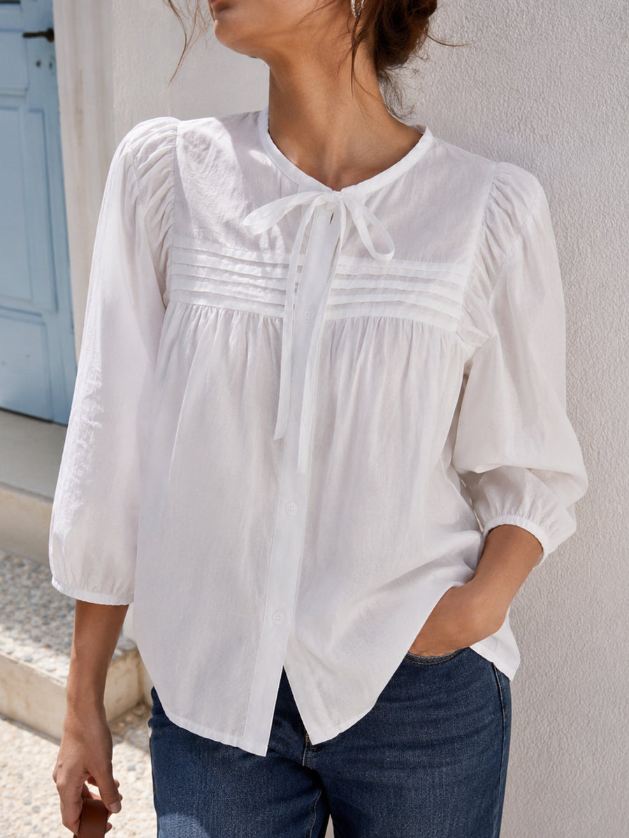 blouse en popeline de coton à manches trois quarts vue produit 02