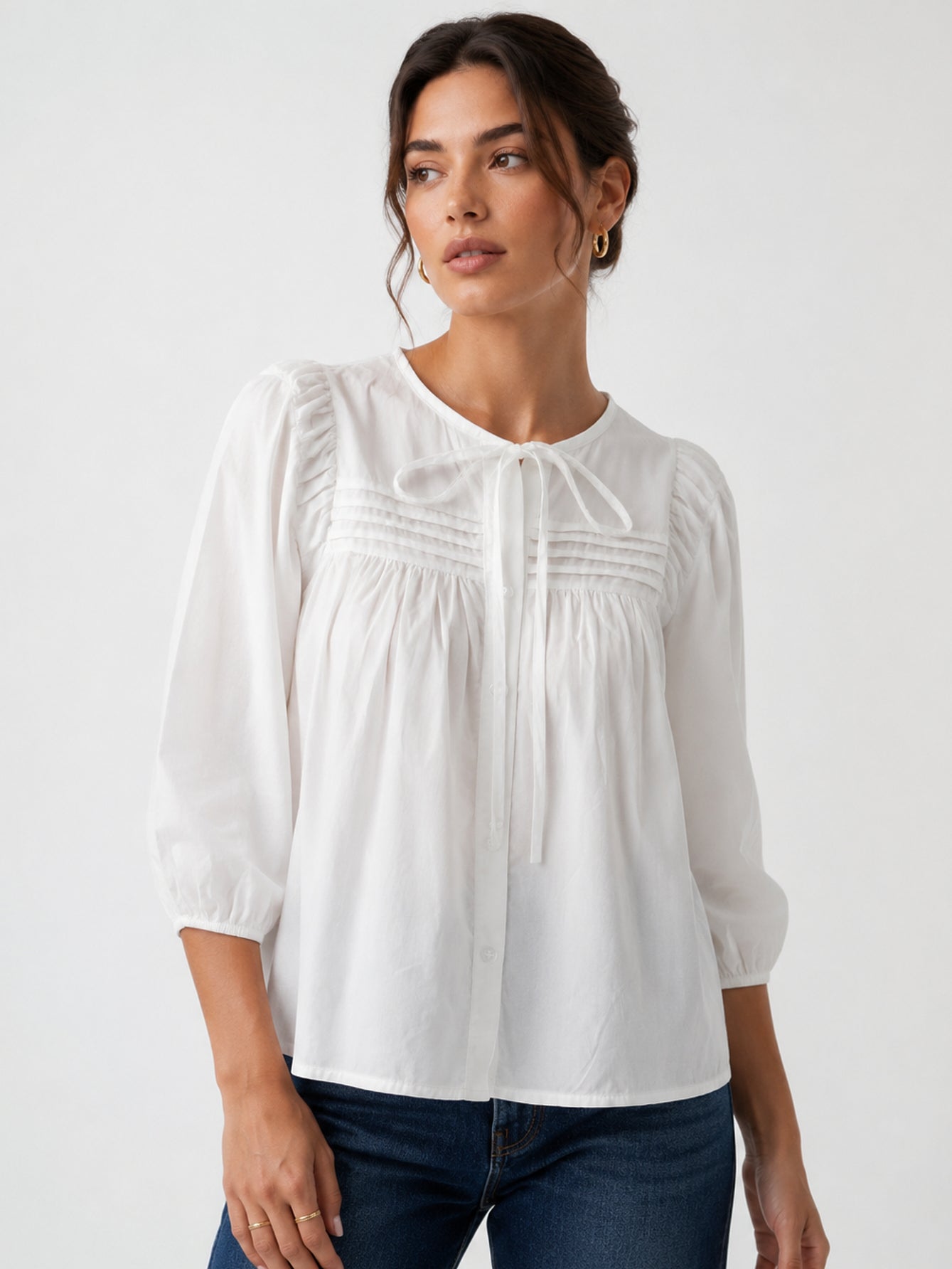 blouse en popeline de coton à manches trois quarts vue produit 03