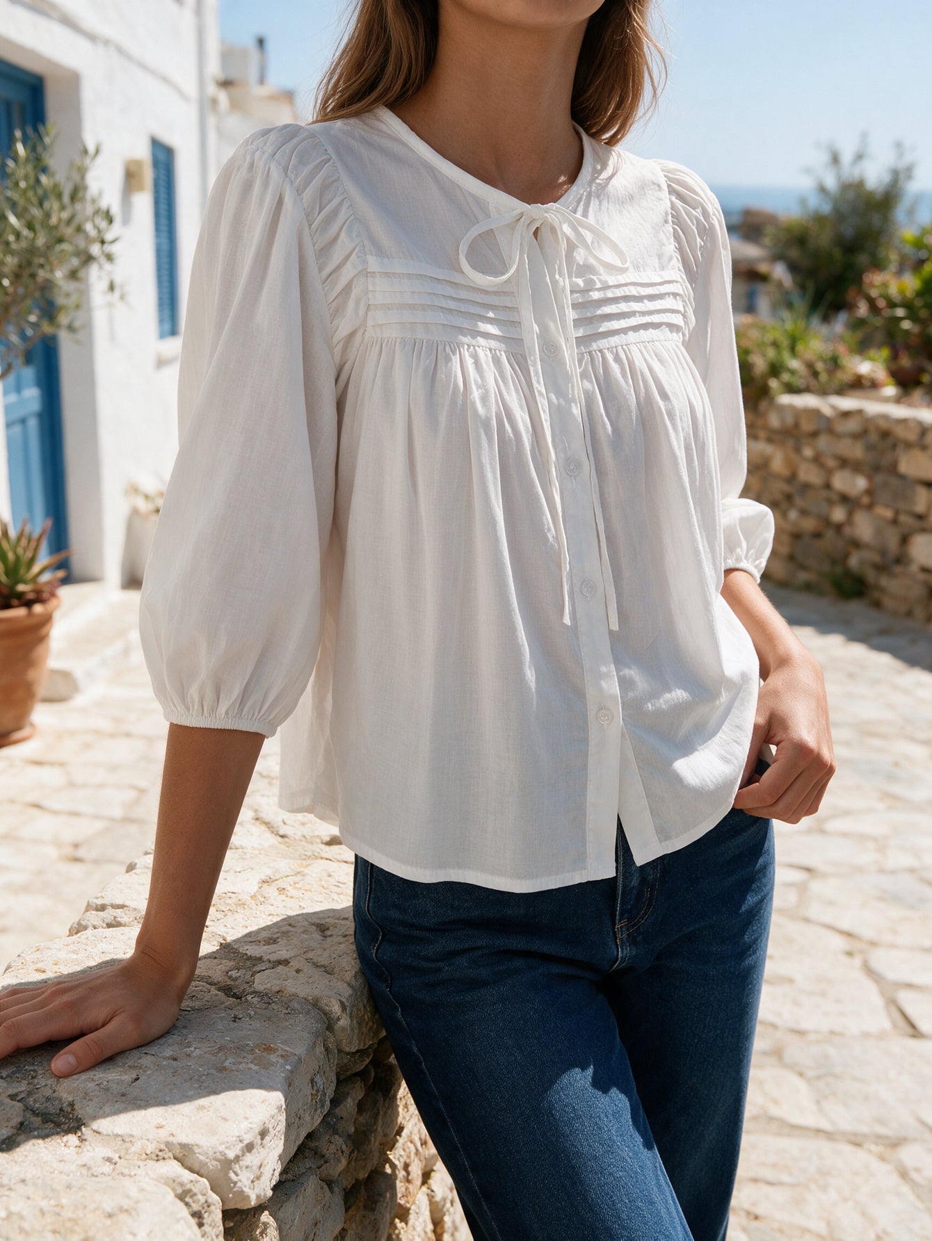 blouse en popeline de coton à manches trois quarts vue produit 09